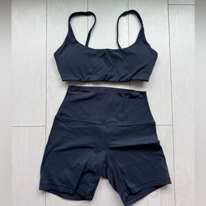 CRZ YOGA Butterluxe Sports Bra & Biker Shorts 6" High Waisted Bundle Navy US S